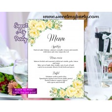 Yellow flowers Wedding Menu, Yellow Flowers Menu card,(110w) Yellow flowers Wedding Menu, Yellow Flowers Menu card,(110w)